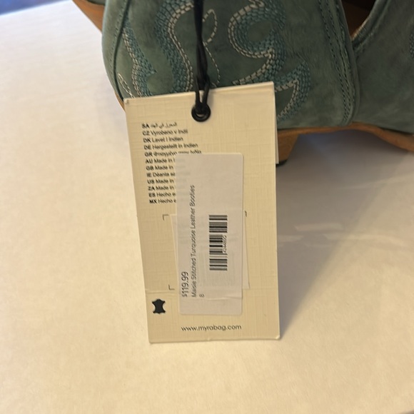 Turquoise Myra Bag leather Embroidered Western Ankle Boots new - Picture 2 of 4